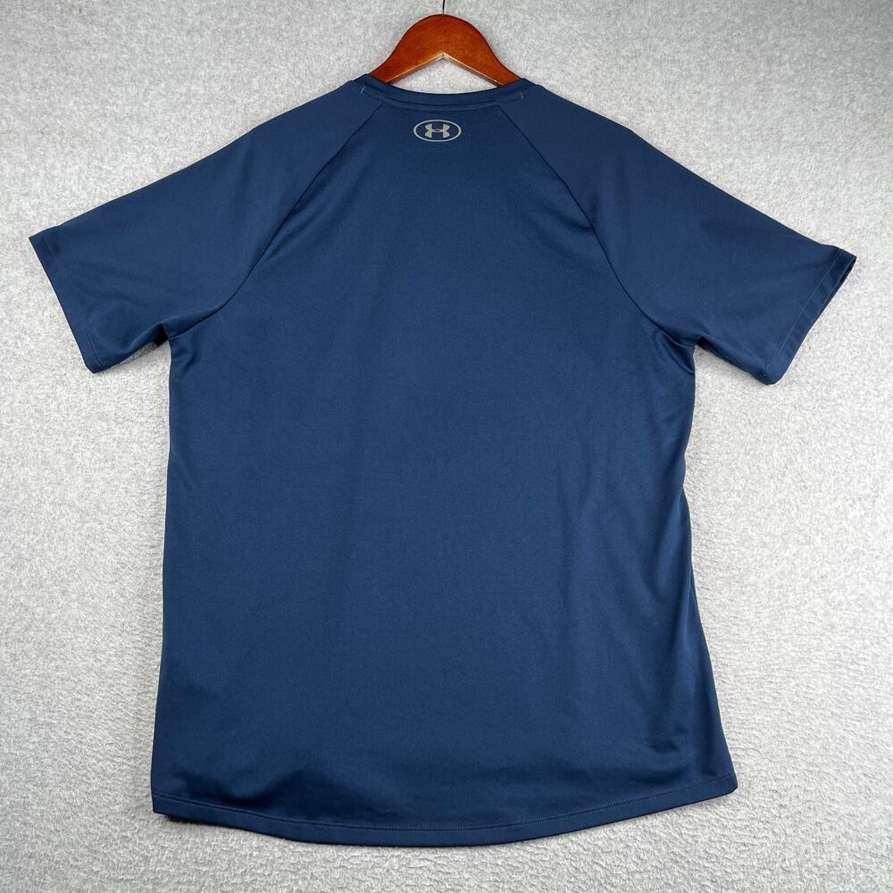 Under Armour Tech T Shirt Navy Blue Performance Stretch Logo Casual Mens Large - Picture 4 of 8